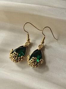 1 Cặp Hoa tai thả hình giọt nước bằng đá quý cổ điển, Quà tặng cho phụ nữ, cho các buổi hẹn hò và tiệc tùng - Vàng - Xem 5