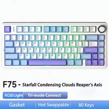 AULA F75 Bluetooth /2.4G Wireless/Wired Three-Mode Custom Mechanical Gaming Keyboard Custom Hot-Swapable PBT Gasket 75% Layout, OEM Contour Gasket Structure RGB Suitable For PC Laptop Gamers