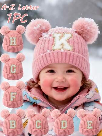 1PC Embroidered Personalized Baby Knitted Hat Toddler Children 26 Letter Beanie Cap Craft Baby Girls Skull Hat For Infant Girls Daily Wear 0-3Y