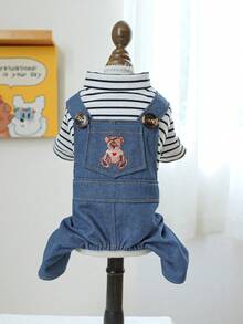 PETCIRCLE 1 Buah Pakaian Hewan Peliharaan Anjing Kecil Anak Anjing Lucu untuk Jalan-jalan Sehari-hari Motif Garis-garis Beruang Teddy Jumpsuit - MultiWarna - View 5