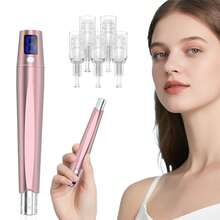 6-Level Adjustable Facial Micro-Crystal Massage Roller With 5pcs 0.25mm Replacement Heads, Facial Skin Care Tool