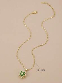 1 件不锈钢 5 瓣旋转花项链，适合女性日常佩戴，女士金项链，黄金首饰，不锈钢首饰，礼物 - 綠色 - 查看 4