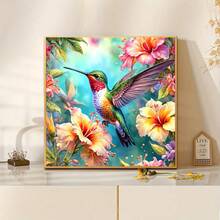 5D Diamond Painting Kit, Floral Hummingbird Design, Full Drill, Rhinestone Mosaic Painting Set For Beginners, DIY Handmade Diamond Art Craft, Home Wall Decor Gift - Multicolor - View 3