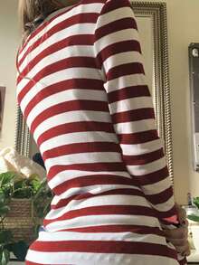 Womens Fairy Y2k Striped T-Shirt Long Sleeve V Neck Slim Fit Vintage Tops Goth Aesthetic Harajuku Going Out Top Grunge Blouse Streetwear - Red - View 2