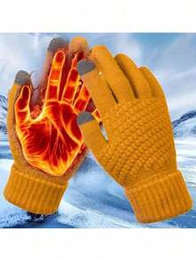 男女通用冬季手套（1/2/3双装） - 升级版触屏指尖设计，保暖针织手套，适合寒冷天气。跑步和驾驶 - 时尚加厚、柔软亲肤舒适的雪尼尔手套，加厚袖口，适合寒冷天气，是圣诞节或情人节的完美礼物。