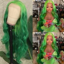 13x4 HD Lace Front Wig Ombre Pink Red Color Long Body Wave Synthetic Hair 180% Density Pre-Plucked Glueless Red Ombre Colored Long Wavy Hair 26 Inch Free Part Soft Natural Look For Women Versatile Styling Options - Green Ombre - 查看 1
