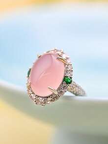 2025 新款天然玛瑙玉戒指，半透明玉髓镶嵌戒指，女士婚礼订婚珠宝戒指，学生和最好的朋友可调节 INS 风格戒指，礼物，经典凸圆形闪亮方晶锆石玫瑰金水晶戒指 - 戒指 - 查看 10