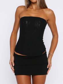 Women Y2k Strapless Bustier Corset Back Zip Mesh Boned Bodyshaper Tube Top .Y Going Out Bustier Tops - màu đen - Xem 2