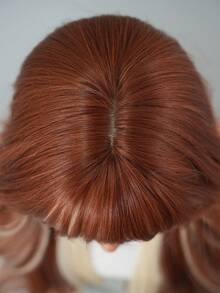 7JHH WIGS Long Wave Orange & Blonde Highlight Wigs For Women - Loose Fluffy Wavy Curly Wig With Bangs, Full Machine High Density Synthetic Heat Resistant Fiber Hair Wigs For Halloween Cosplay Wear, Music Festival Party Use 26 Inch - 橘色 - 查看 6