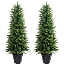 LEMEGO Artificial Cypress Christmas Trees 2 3 4 5 Ft Tall Potted Faux Evergreen Plants 2 Packs Realistic Fake Leyland Cedar Shrubs For Indoor Outdoor Decoration UV Resistant Low Maintenance Lifelike Greenery Topiary For Front Porch Patio Entryway Garden Living Room Office Christmas Holiday Room Decor - 綠色 - 查看 8