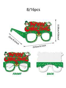 8/16 Pcs Christmas Glasses Paper Eyeglasses,Santa Snowman Elk Design Xmas Photo Booth Props For Christmas Decoration Holiday Celebrations Christmas Party Supplies - Multicolor - View 3