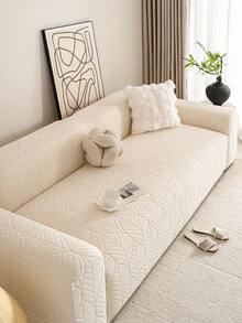 1pc Solid Color Jacquard Stretch Elastic Sofa Cover, Ins Style For All Seasons, Machine Washable, Pet Proof & Durable, Suitable For Living Room, Bedroom, Dining Room, Outdoor, 1/2/3/4 Seater Sofa, Non-Slip Strips Included - Beige - View 5
