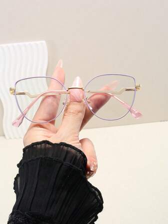 1pc Cat Eye Round Frame Decorative Glasses For Phone, Computer, Reading, Available In Multiple Colors, Fashion Versatile Women Non-Prescription Glasses