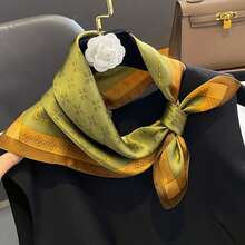 26.77in (68cm) Women's Fashionable Faux Silk Printed Square Scarf – Breathable Hairband, Neckerchief, Bag Handle Accessory, Versatile Bandana & Headband For Styling - màu xanh lá - Xem 2