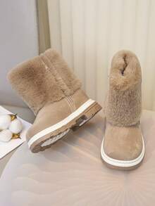 女童时尚可爱高筒人造毛皮雪地靴，柔软舒适保暖 - 卡其色 - 查看 3