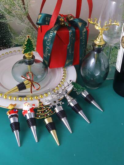 1pc,Bottle Stopper, Made Of Alloy Material, Christmas Theme Wine Cap, Reusable Kitchen Bottle Cap, Suitable For Ecorating Restaurant, Red Wine Stopper Fresh Keeping Wine Stopper