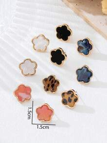 5 paia di orecchini a bottone con decorazione a quadrifoglio di lusso, set di gioielli per orecchini eleganti e versatili alla moda per le donne