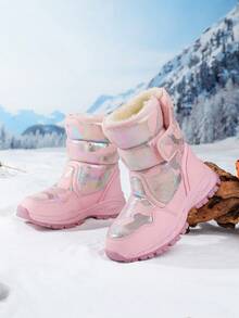 Kids Snow Boots, Winter Warm Non-Slip Outdoor Plush Shoes For Boys And Girls, Thick Thermal Lining, Camouflage, Hook And Loop, Pull-On Long Shaft Children Snow Boots - Pink - View 10