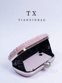 Pink Pearl Clutch Bag, Luxury Engagement Party Clutch Purse For Cheongsam Formal Dress, With Metal Chain Strap, Elegant Lady Party, Wedding, Prom, Banquet Bag, Perfect Match For Women Graduation Prom Dress, Prom Accessories, Sequin Dress, Glitter Dress, Women Formal Gown - Pink - View 6