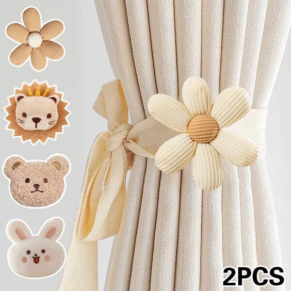 2 piezas Sujetacortinas florales 3D, sujetacortinas de estilo minimalista moderno de tela de poliéster con flores y animales creativos, adecuados para cortinas del hogar, decoración del hogar, decoración interior