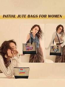 1 Set, Teacher Pattern Handbag With Shoulder Strap And Cosmetic Bag, Teacher'S Day Gift, Personalized Gift Bag With Side Pockets, Beach Bag, Teacher Letter Print Travel Simple Storage Bag, Travel Cosmetic Bag- Four Styles To Choose From (Zipper Random)