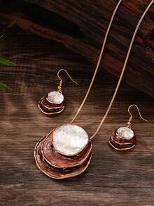 Cring Coco Bộ trang sức nhẫn, vòng cổ, khuyên tai bằng hợp kim kẽm cổ điển thanh lịch - Thiết kế nhiều lớp màu kaki ombre tối giản, đa năng cho các sự kiện trang trọng và trang phục hàng ngày, quà tặng tinh tế - kaki - Xem 7