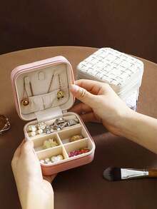 1pc Travel Jewelry Storage Box, Jewelry Storage Box, Jewelry Storage Box, Double Layer Zipper Closed Portable Multi Functional Storage Box, Rectangular Desktop Storage Box, Dustproof Jewelry Storage Box, Multi Functional Jewelry Storage Box, Dressing Table Jewelry Storage Box, Multi Compartment Travel Jewelry Display Box, Necklace Earring Bracelet Storage Box, Gift Storage Box, Minimalist Travel And Home Jewelry Box, Bedroom Storage Box