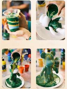 33厘米流体熊，100毫升流体丙烯颜料，DIY绘画雕塑手工绘画暴力熊模型娃娃父母装饰娃娃家居房间装饰，三种以上颜色，效果更佳，办公室、卧室、客厅、教室装饰，圣诞礼物，万圣节礼物 - 彩色 - 查看 8