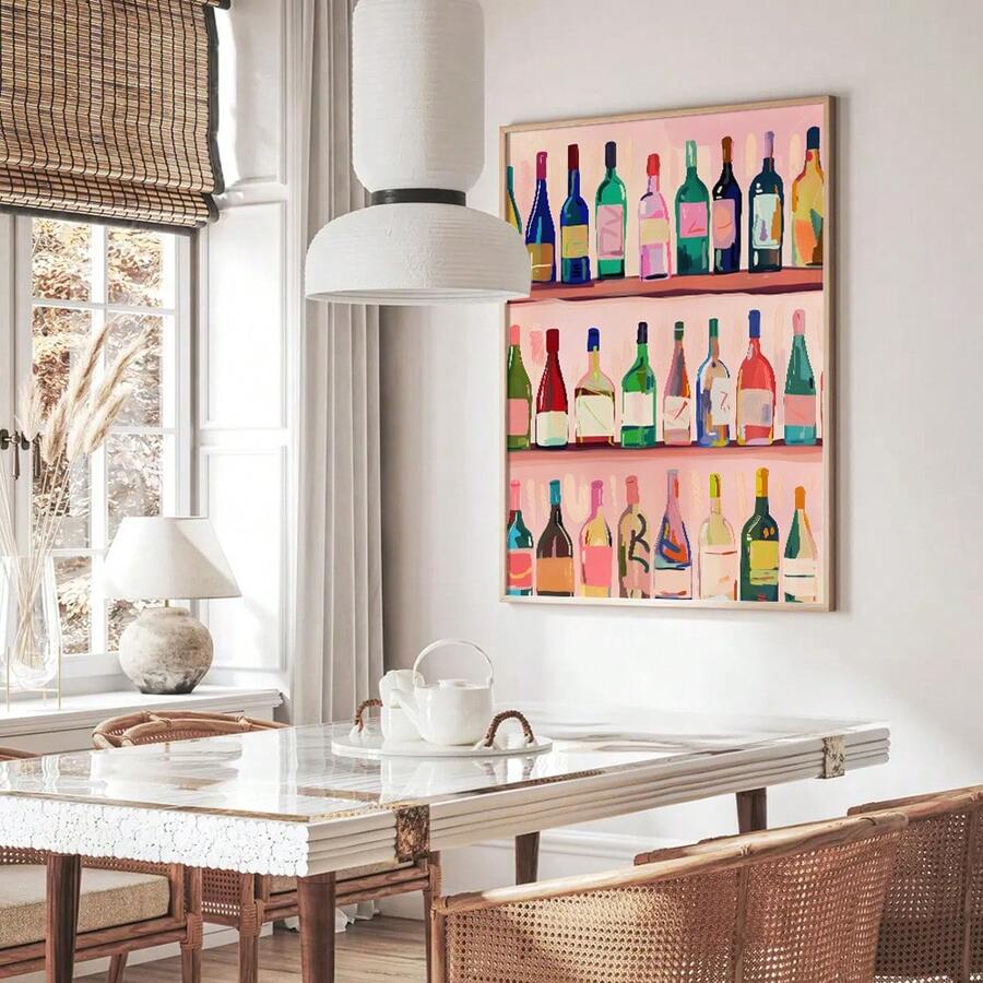 1 件带框/无框抽象复古酒瓶厨房饮料海报酒吧推车墙壁艺术帆布印刷简约时尚多巴胺装饰画适用于公寓、餐厅、客厅、现代家居装饰 - 彩色 - 查看 1