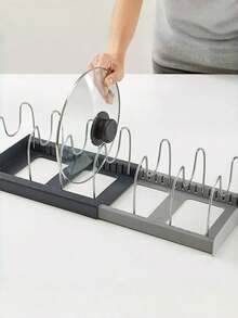 This Multi-Functional Adjustable Kitchen Storage Rack Features An Extendable Design, Compatible With Cabinets And Countertops. It Combines Lid Rack, Dish Rack, And Utensil Storage Functions In One, Saving Space And Organizing Efficiently. The Rust-Resistant And Durable Product Is Easy To Clean. Suitable For Home Kitchens, Small Apartments, Rental Dorms, And More. This Is A Practical Choice For Homemakers And Storage Enthusiasts Who Seek A Tidy Kitchen. - Grey - View 3