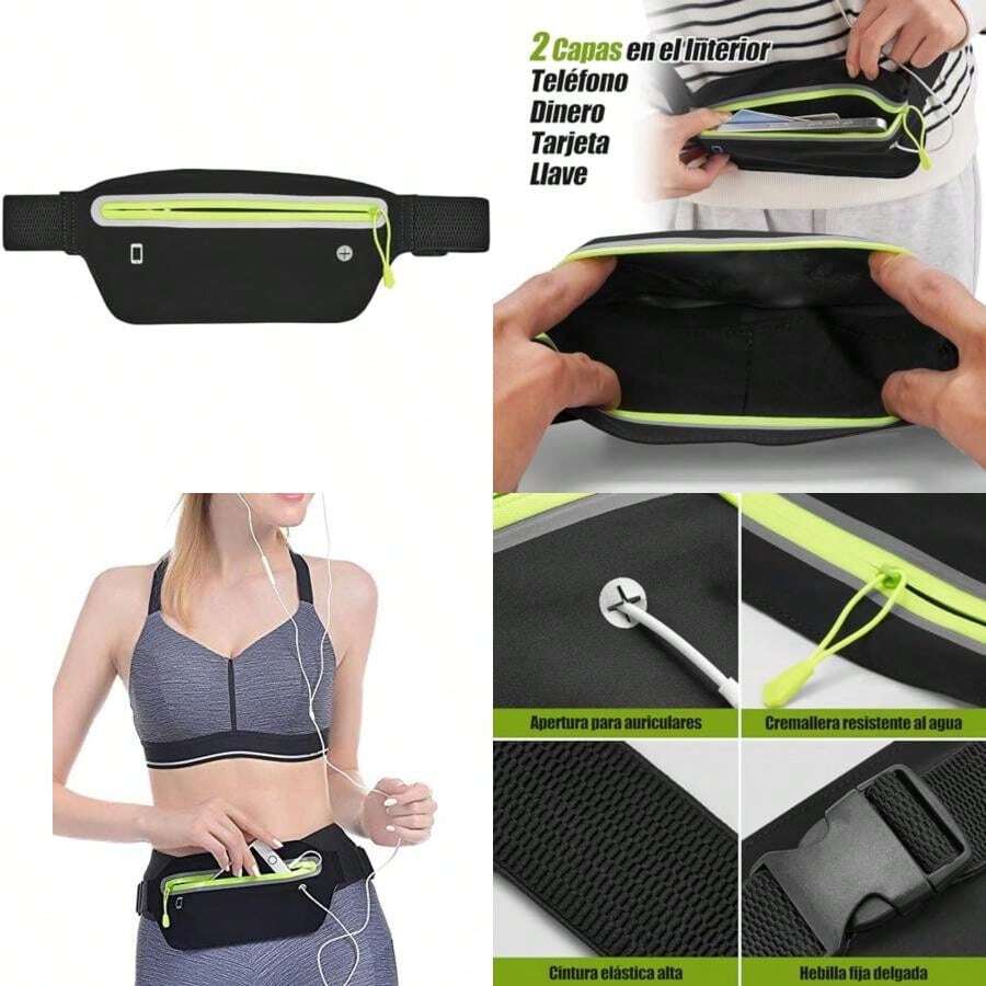 YOMYM Cinturón para correr, bolsa de cintura sin rebote Ultra ligera, Cinturón de entrenamiento fitness, Bolsa deportiva para la cintura para ejercicio, para Apple  8, X, 7, 6+, 5s,  para correr, gimnasio, maratón(Negro) - Tipo 1 - Ver 1