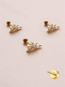 1pc/3pcs Lotus Shaped Ear Cartilage Stud, Fashion Zirconia Ear Cuff Spiral, Women Soft Cartilage Earrings