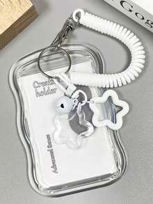 1 Set Porta Tessera Trasparente in PVC Durevole per Studenti con Copertura Scorrevole, Portachiavi, Porta Carte, Bracciale e Pendente