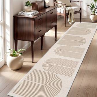 1pc Modern Minimalist Geometric Pattern Hallway Rug, Suitable For Hardwood Floors, Can Be Used In Entryway, Laundry Room, Hallway, Bedroom, Kitchen And Other Spaces, An Ideal Home Decor Choice For All Seasons. This Fashionable Long Rug Is Machine Washable, Perfectly Suitable For Hallway Rug, Living Room Rug, Kitchen Rug, And An Ideal Choice For Home Decor, Kitchen Decor, Autumn Home Decor, Christmas Decor And More.