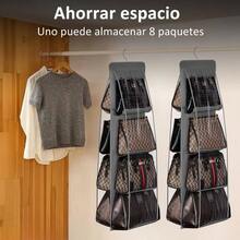 3Pcs Organizador de Bolsos para Clset, 8 Compartimentos Bolsa de Almacenamiento, Organizador para Colgar Bolsos para Armario de Tela Oxford para Armario, Dormitorio gris - gris - Ver 7