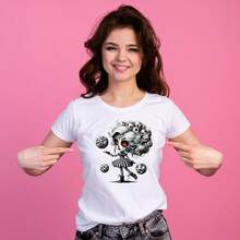 Playera de dama, uso diario, casual, resistente, Halloween, Muñequita - Blanco - Ver 1