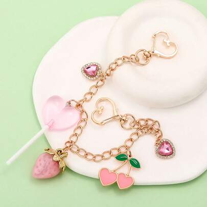 1 pezzo Accessorio alla moda per borsa da donna, ciondolo a forma di caramella rosa fragola fai-da-te, ciondolo portachiavi in stile ciliegia, accessorio per borsa da studente, regalo per la festa della mamma