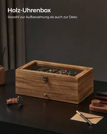 Compartments Watch Box Solid Wood Watch Box with Glass Lid Watch Cushion Jewelry Storage Gift for Your Loved Ones - Nussbaum - Übersicht 4