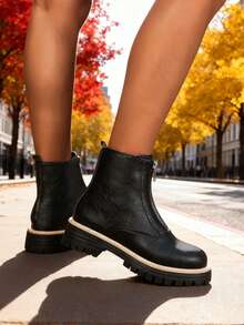 Punk Urlaub Frühling/Herbst Damenschuhe Plateau Vorderer Reißverschluss Stiefel Schwarze Stiefel Britischer Stil Hohe Schuhe Knöchelstiefel Braune Plateau Stiefel Modische Schuhe