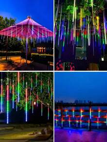 1 set/8 pièces Lumières solaires de pluie de météores pour l'extérieur, guirlandes de fées étanches pour Noël, ambiance festive, fêtes et célébrations du Nouvel An, convient pour la décoration d'hiver, la décoration du sapin de Noël, la scène de Noël dans le jardin, l'allée, le couloir, la terrasse, la clôture, le chemin, la cour, les marches, un merveilleux cadeau de Noël.