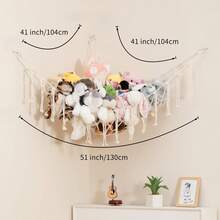 毛绒动物收纳花边吊床，大号 - 波西米亚风格房间装饰玩具收纳 - 角落悬挂毛绒玩具毛绒动物网状收纳盒 - 彩色 - 查看 23