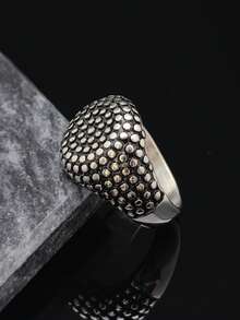 Nhẫn nam bằng thép không gỉ 316 mặt tròn, màu bạc cổ điển, phong cách Hip-Hop. - Màu Bạc Cổ - Xem 6