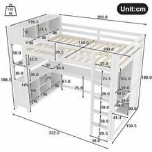 Hochbett 140x200 cm mit SCHREIBTISCH & KLEIDERSCHRANK | Komplett-Arbeitsplatz mit Regalen & Ablagefächern | Raumwunder für kleine Zimmer | Ohne Matratze, weiß