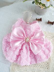 1pc Pet Apparel Costume, 3D Rose Flower Harness With Hook And Loop, Black/Pink/White, Wedding Dress, Bridesmaid Tutu Skirt For Cats And Dogs - Yellow - View 16