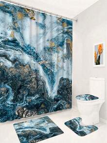1/4 Stück Duschvorhang-Set mit blauem Marmordesign, wasserdichter Duschvorhang, Badezimmer Duschvorhang mit Trennung von nass und trocken, maschinenwaschbar, Badezimmer Dekoration, Badezimmer Accessoires, verschiedene Größen erhältlich, Weihnachtsdekoration