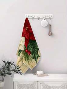 1/2/4pcs Festive Christmas Towels - Polyester, Quick-Dry & Absorbent, Machine Washable With Holiday Poinsettias & Holly Design, Perfect For Kitchen & Bathroom Decor, Ideal For Holiday Table Settings & Gifts, Holiday Table Decor | Cartoon Themed Towels | Quickdry Fabric, Christmas Towels