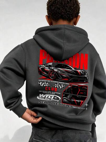 1pc Tween Boy Casual Printed Pullover Sweatshirt, Thermal Lined, Long Sleeve, Autumn/Winter