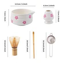 1pc/2pcs/5pcs Japanese Style Ceramic Matcha Tea Set, Includes Matcha Bowl With Spout, Stainless Steel Matcha Sifter, Natural Bamboo Whisk, Matcha Whisk Holder, And Bamboo Matcha Scoop, Ideal Gift For Matcha Lovers