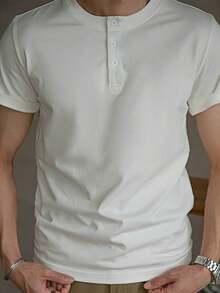 Men's Casual Henley Neck Short Sleeve Tee, Vintage Style Undershirt For Summer