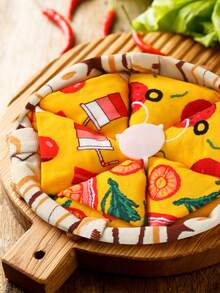 4双装多色中筒袜，男女通用情侣礼盒，柔软披萨图案趣味袜，创意美食灵感设计，舒适百搭，适合生日、情人节、复活节、斋月、约会、家庭聚会、派对等场合，独特时尚的休闲袜，适合情侣、朋友，也适合度假、户外、健身房、居家、办公、日常休闲穿着。 - 彩色 - 查看 5